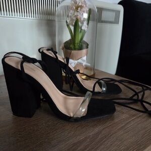 PrettyLittleThing Black Heels with Clear Straps